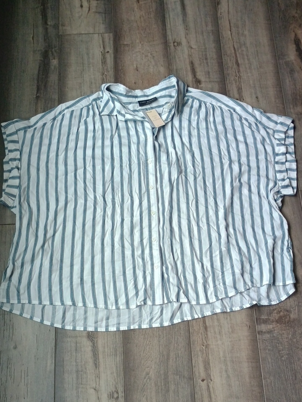 Lane Bryant White and Blue Striped Button-Down Shirt